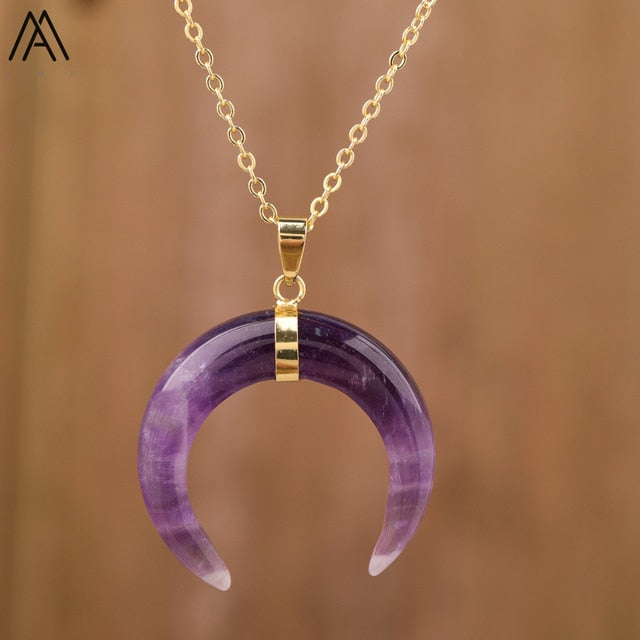 Women's Moon Shape Amethyst Pendant