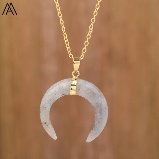 Women's Moon Shape Amethyst Pendant