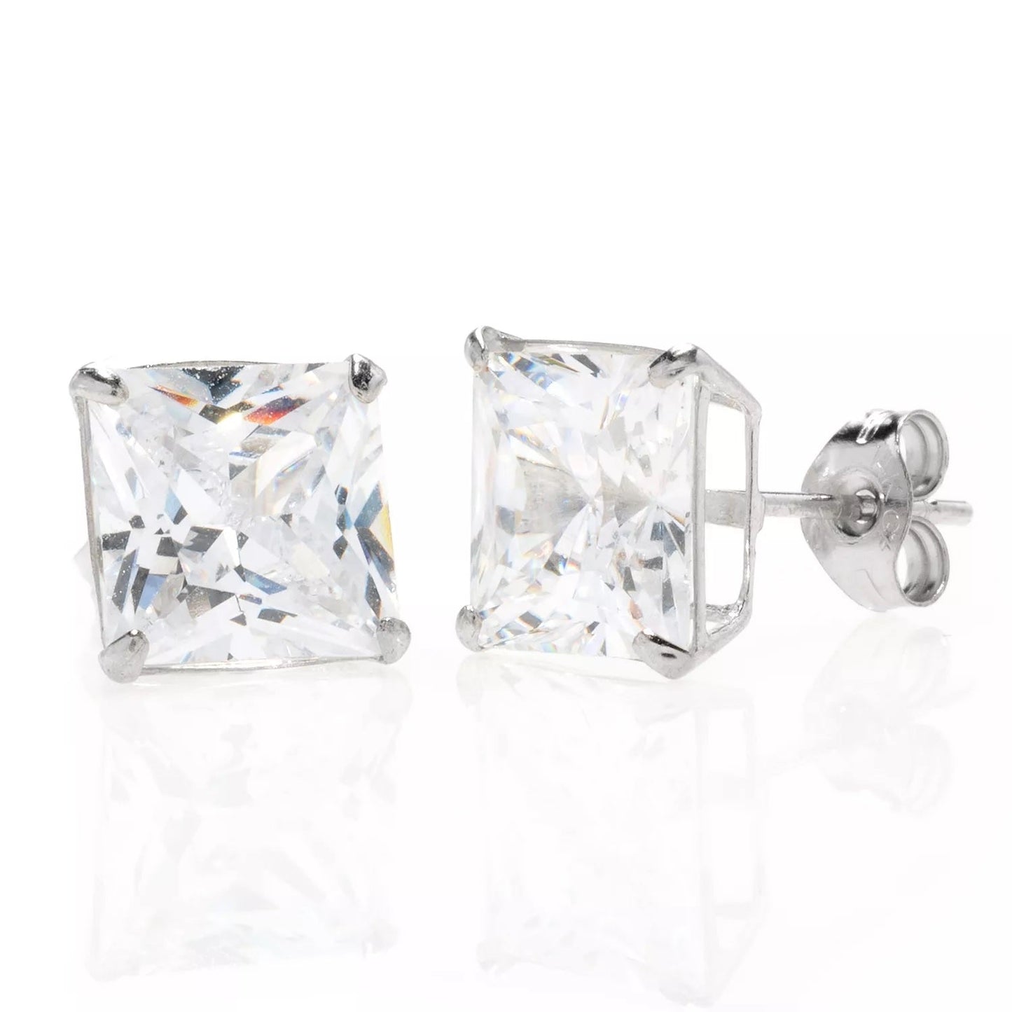 Women's 14K White Gold Square Diamond Stud Earrings